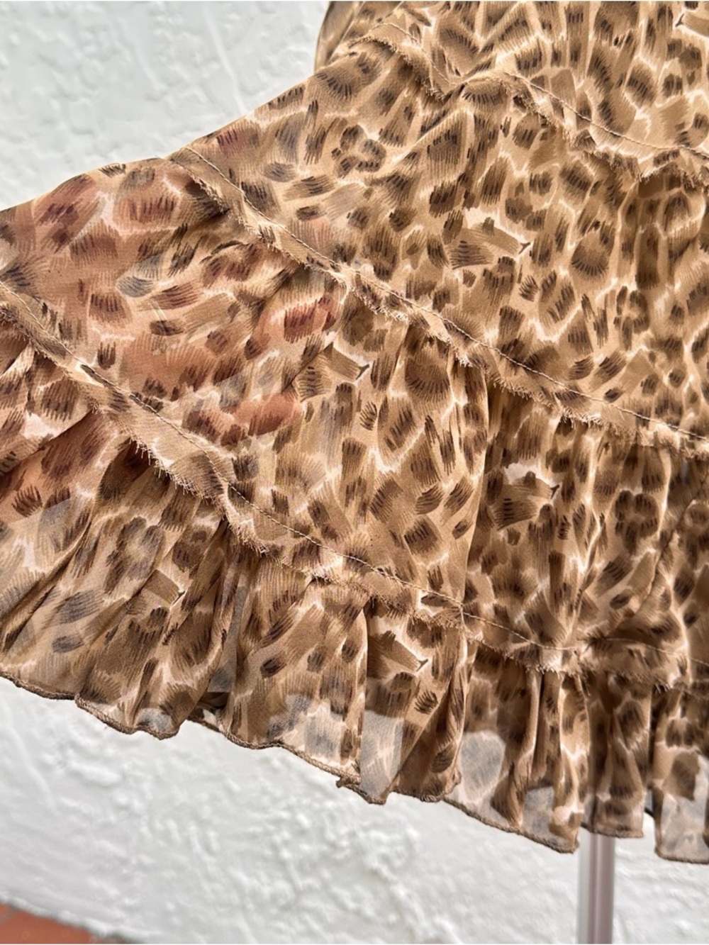 Leopard Print Tiered Skater Skirt with Embellished Waistband - Brown - Picture 5 of 11